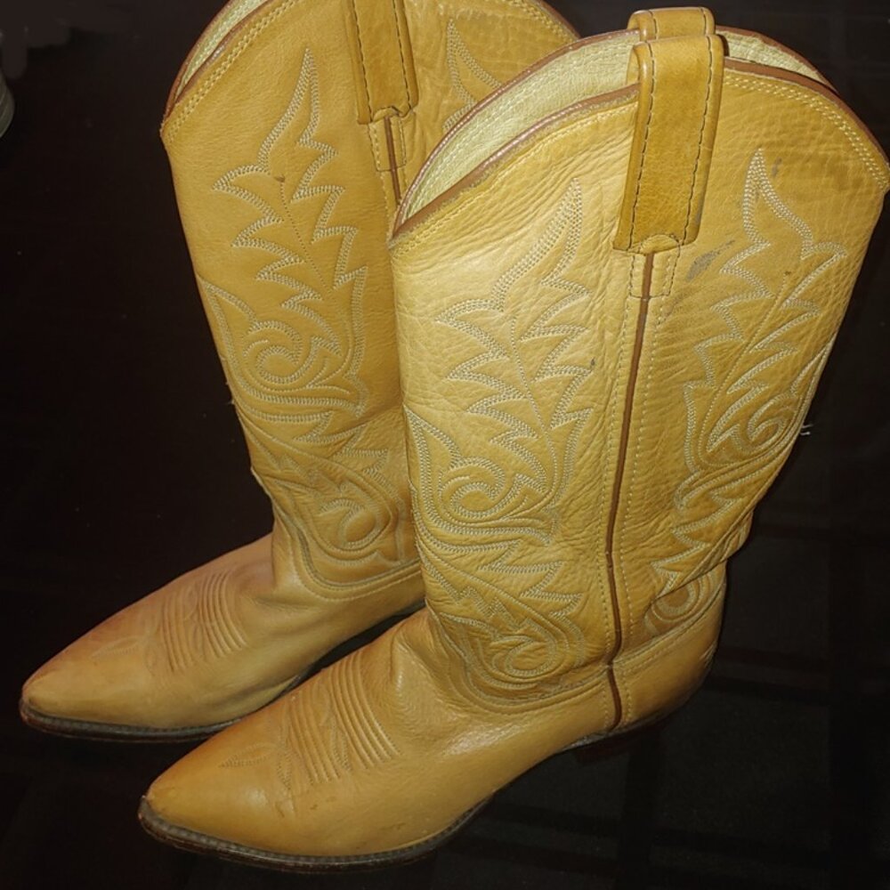 Dan Post Women's Leather Cowboy Boots Size 8M - Tan/Mustard